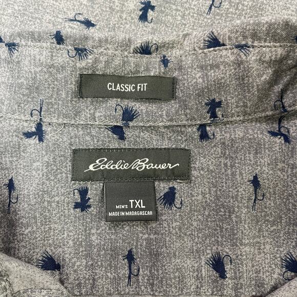 Eddie Bauer Button‎ Front Shirt Mens Tall XL Classic Fit Fishing Flies Outdoor - Picture 5 of 11